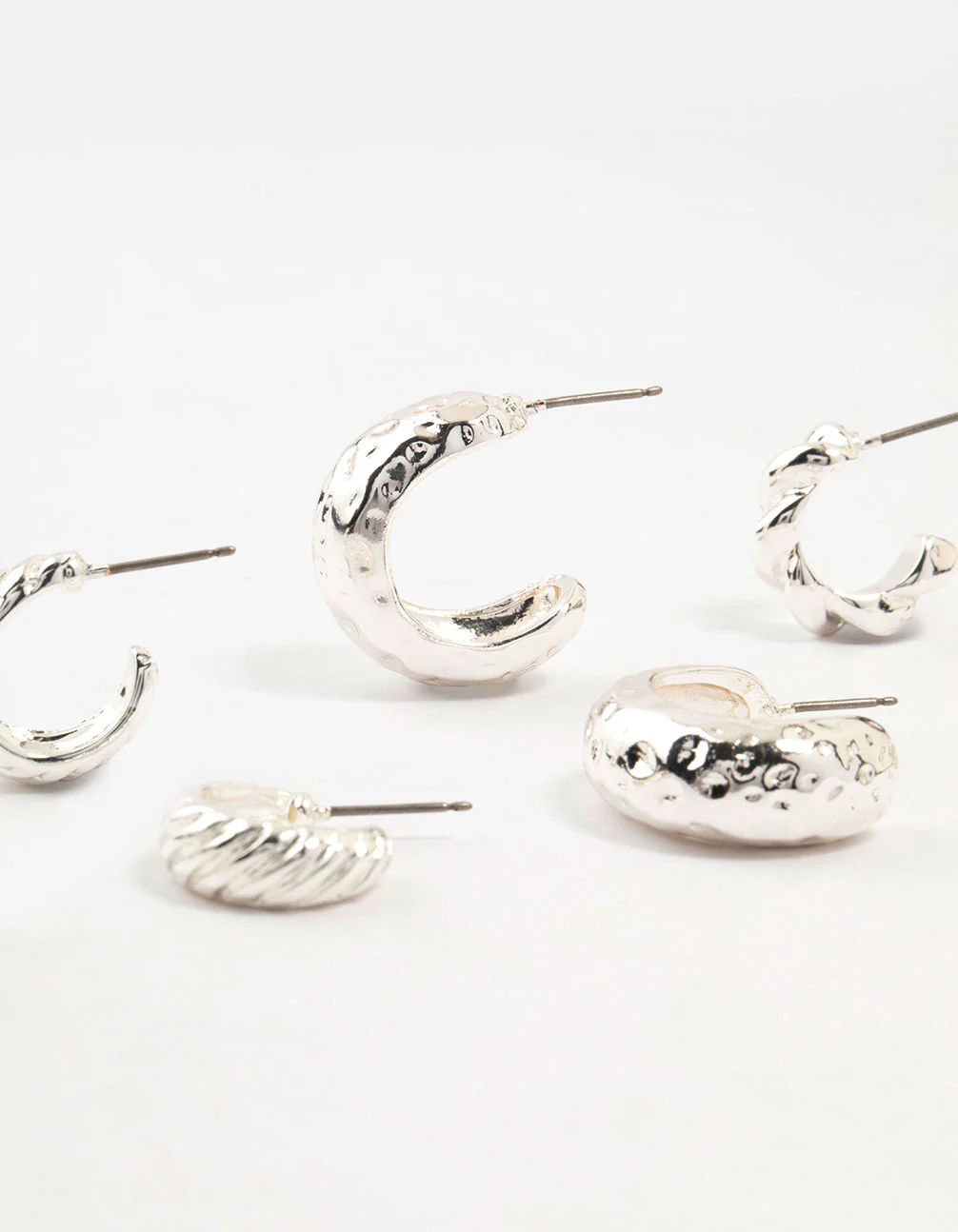 Silver Plated Molten Multiple Hoop Earrings 4-Pack - Image 3