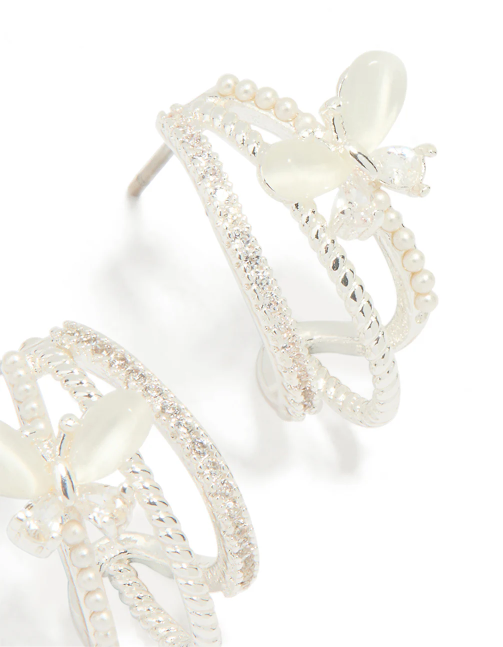 Silver Plated Pave Crystal Butterfly Jacket Earrings - Image 3