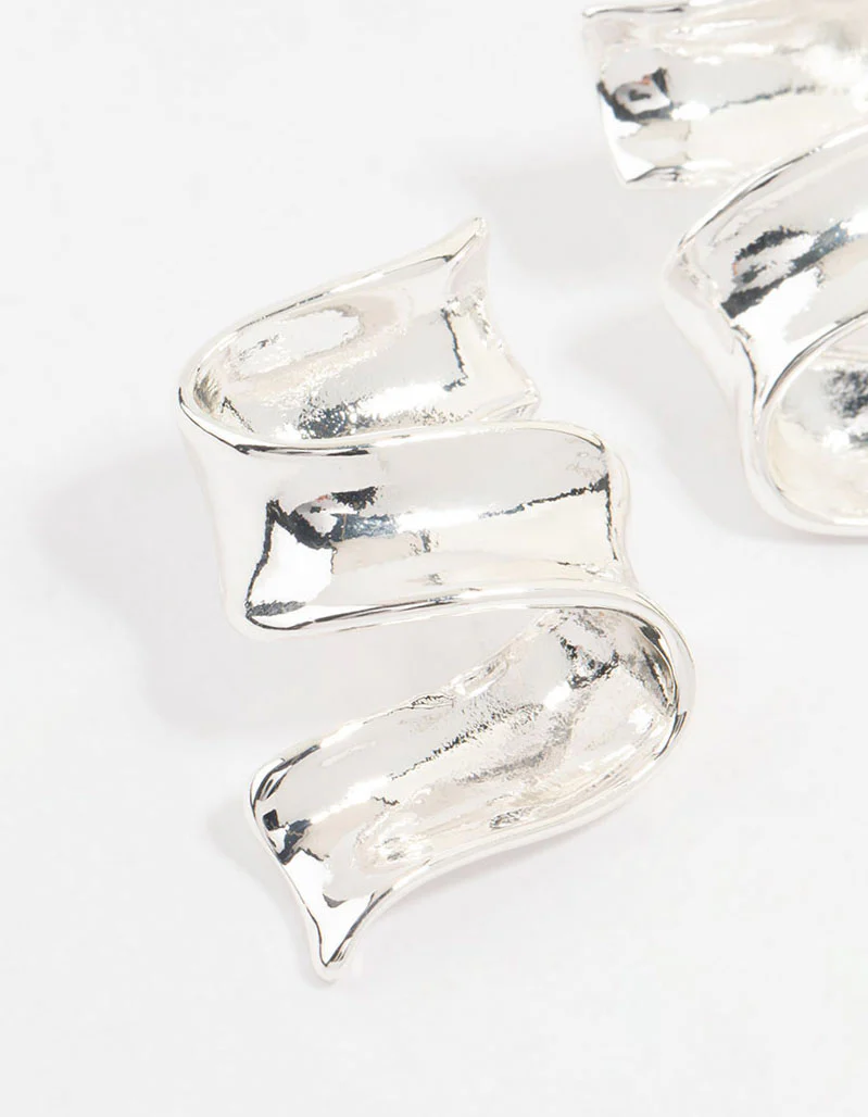 Silver Plated Ribbon Stud Earrings - Image 2