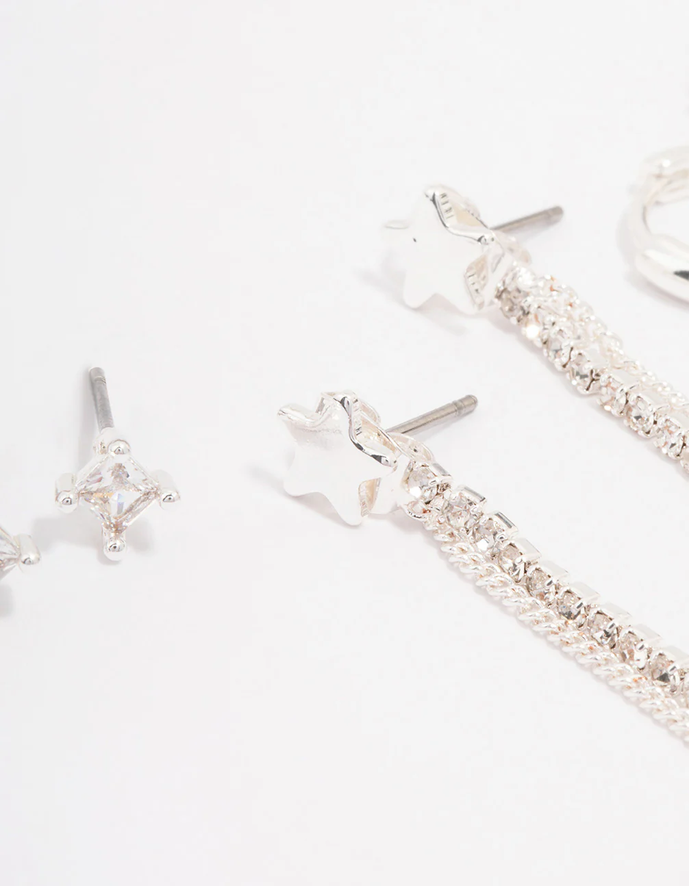 Silver Plated Brass  Star Chain Earring 3-Pack - Image 2