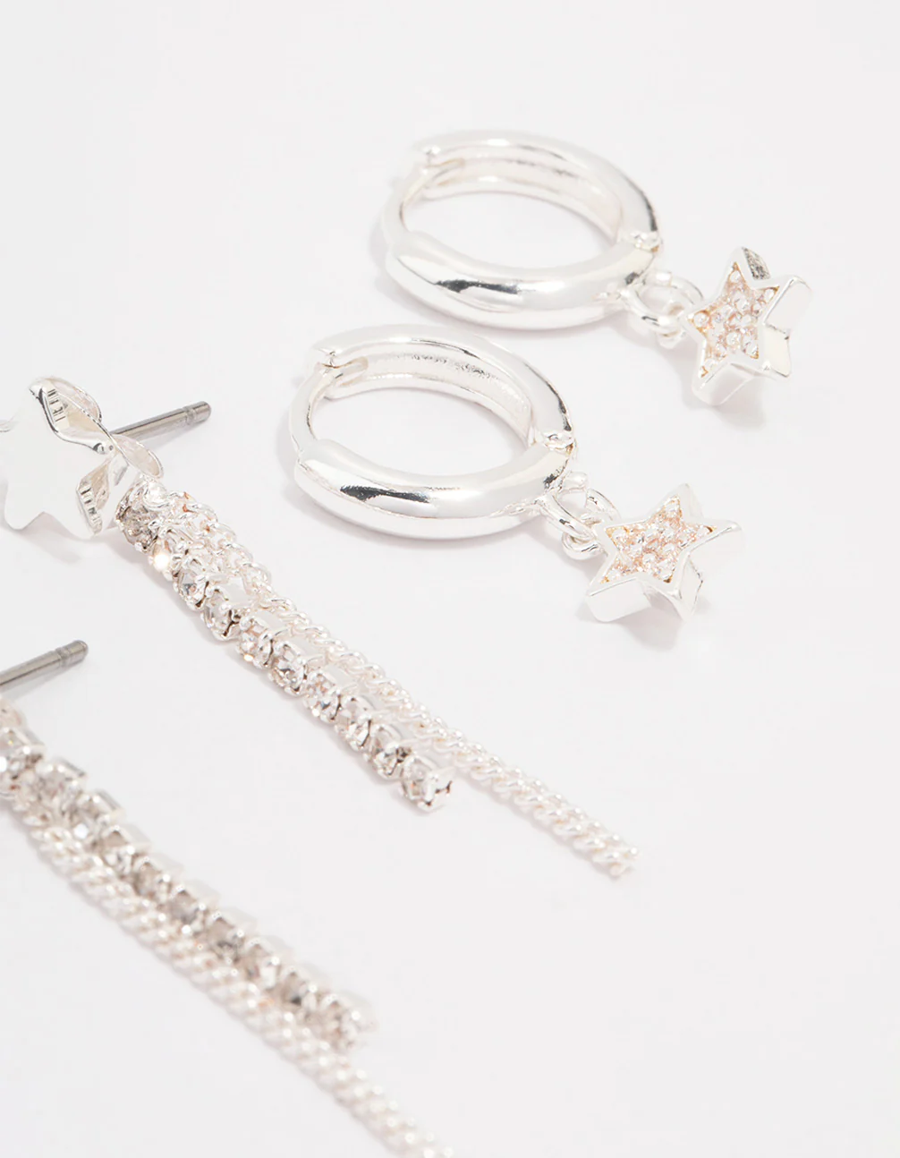 Silver Plated Brass  Star Chain Earring 3-Pack - Image 3