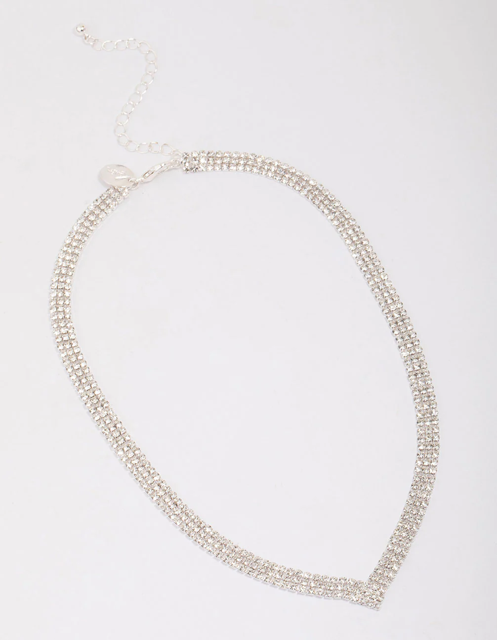Silver Plated Thick V Neck Cubic Zirconia Necklace - Image 2