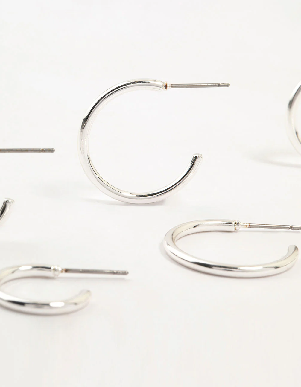 Silver Plated Thin Hoop Earrings 3-Pack - Image 3