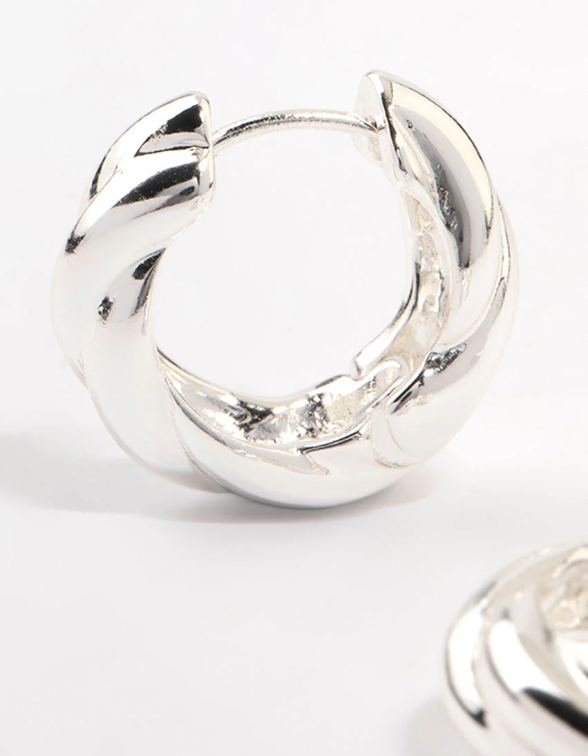 Silver Plated Twisted Hoop Earrings - Image 2
