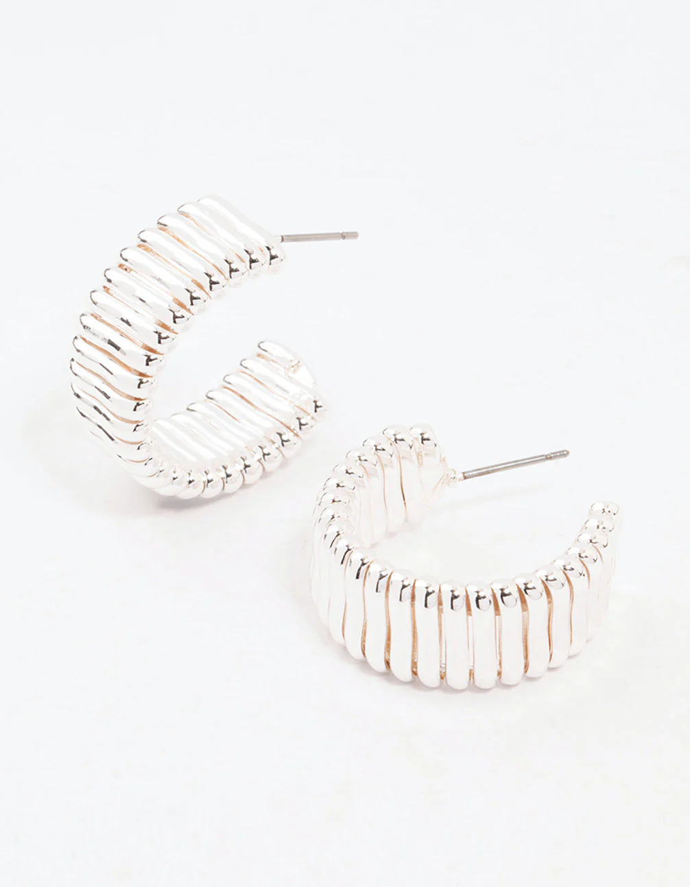 Silver Plated Wide Ribbed Hoop Earrings