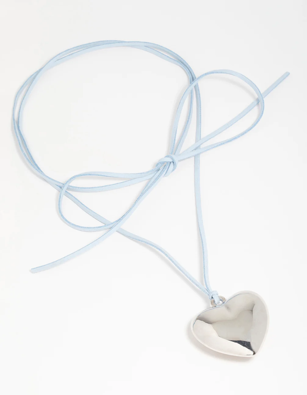 Silver Blue Cord Puffy Heart Necklace - Image 2