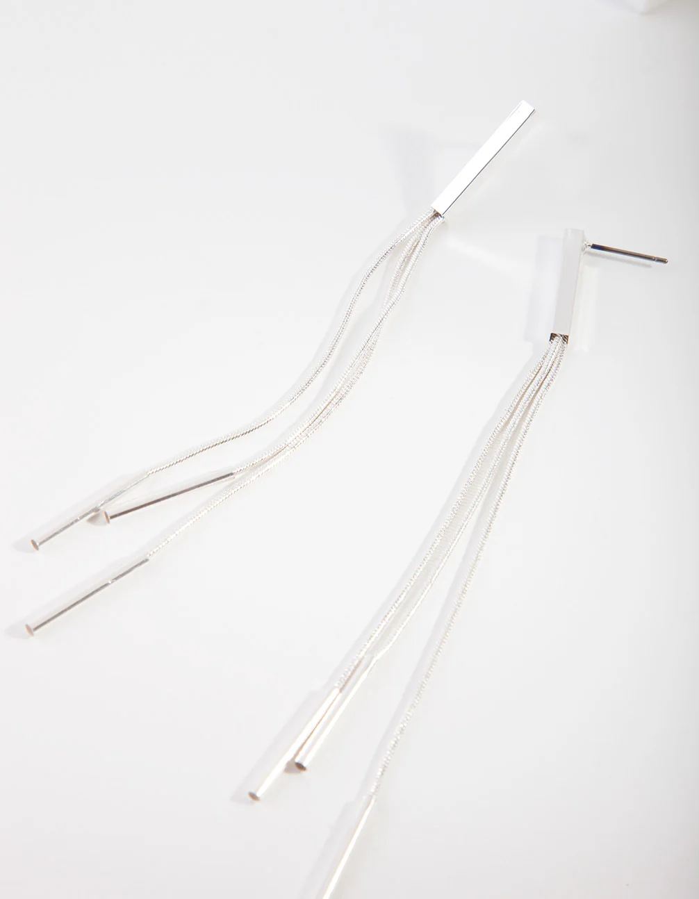 Silver Snake Chain Bar Drop Earrings - Image 2