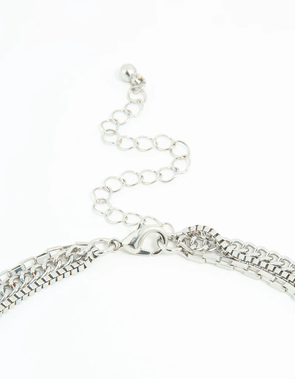 Silver Triple Chain Oval Pendant Necklace - Image 3