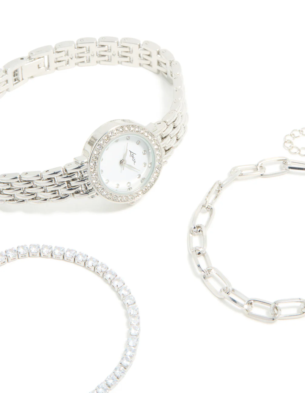 Silver Watch & Diamante Chain Bracelets Set - Image 4