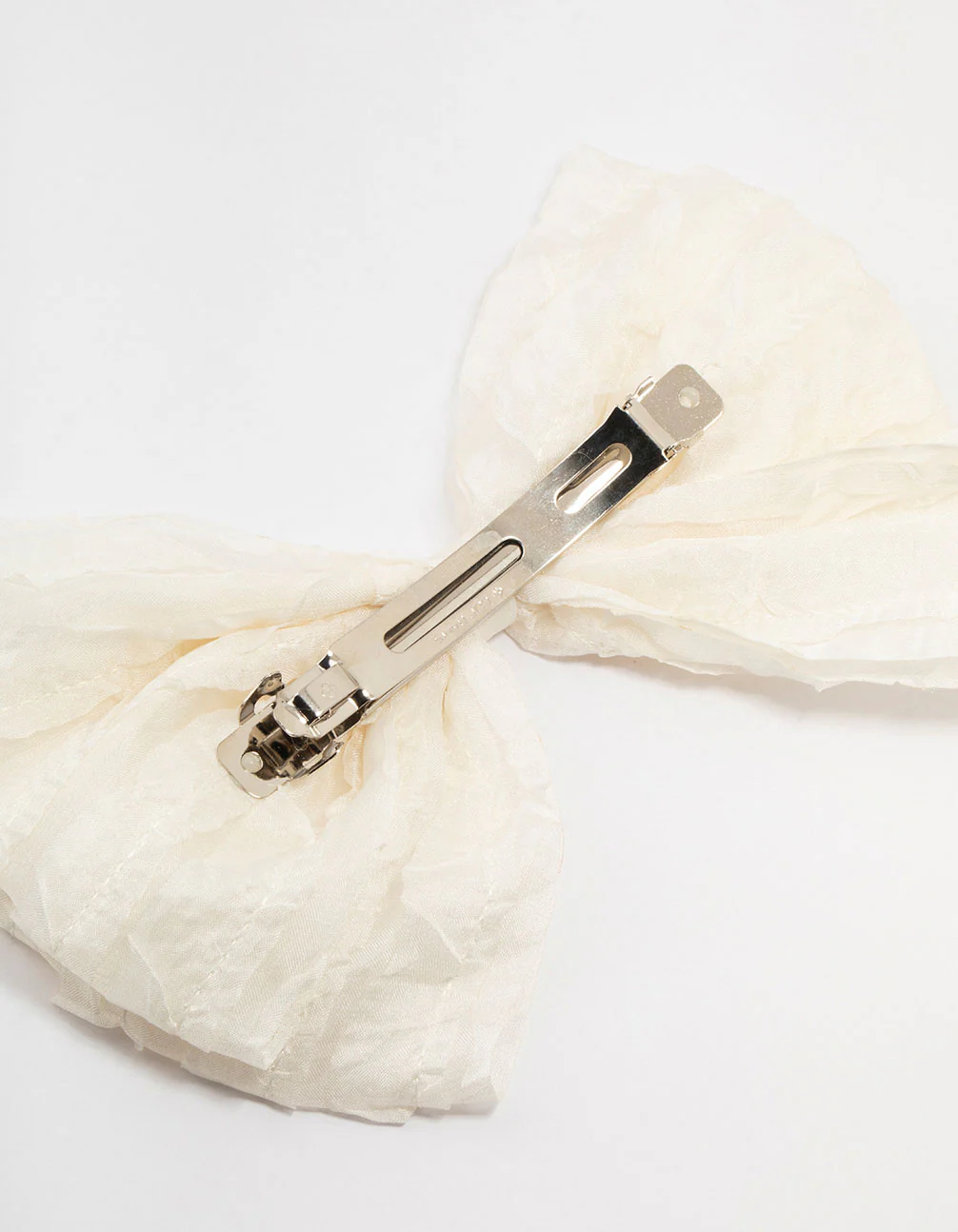 Small Cream Ruffle Fabric Bow Clip - Image 3
