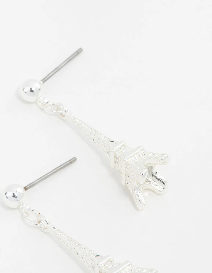 Small Silver Eiffel Tower Drop Earrings - Image 3