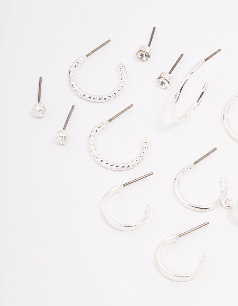 Silver Diamante Pearl Stud & Hoop Earring 8-Pack - Image 2