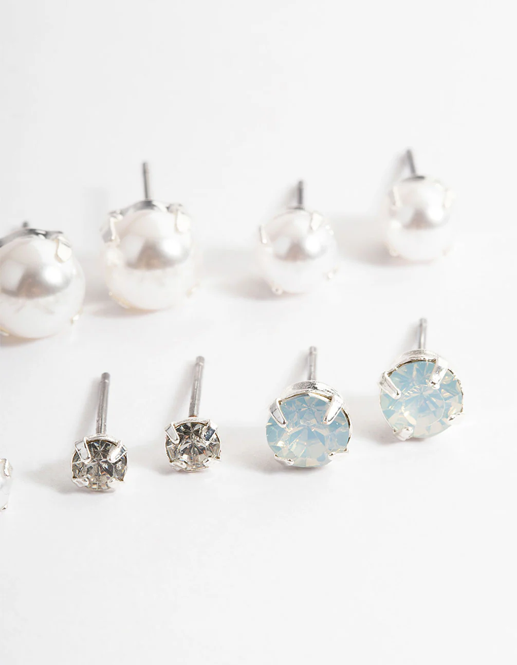 Silver Pearl & Diamante Stud Earrings 8-Pack - Image 3