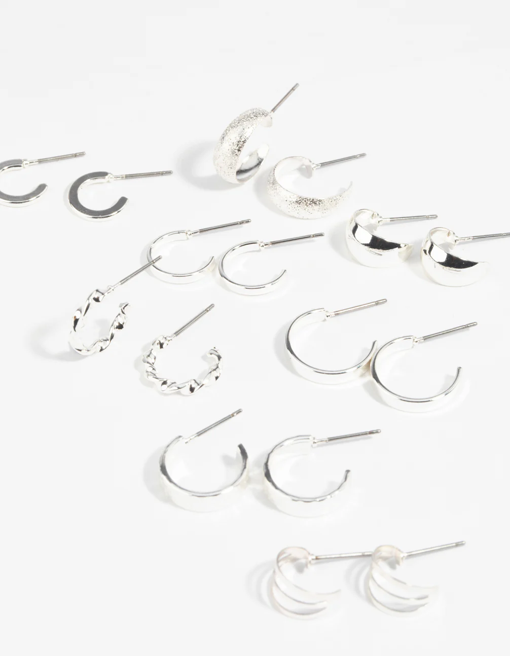 Silver Textured Hoop Earring 8-Pack - Image 2