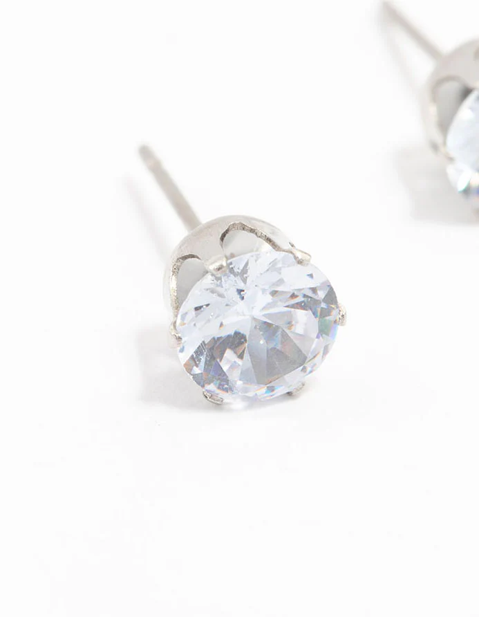 Waterproof Stainless Steel Cubic Zirconia Stud Earrings 7 MM - Image 2
