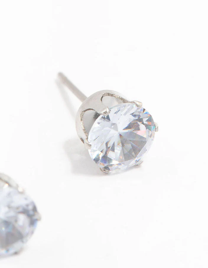 Waterproof Stainless Steel Cubic Zirconia Stud Earrings 7 MM - Image 3