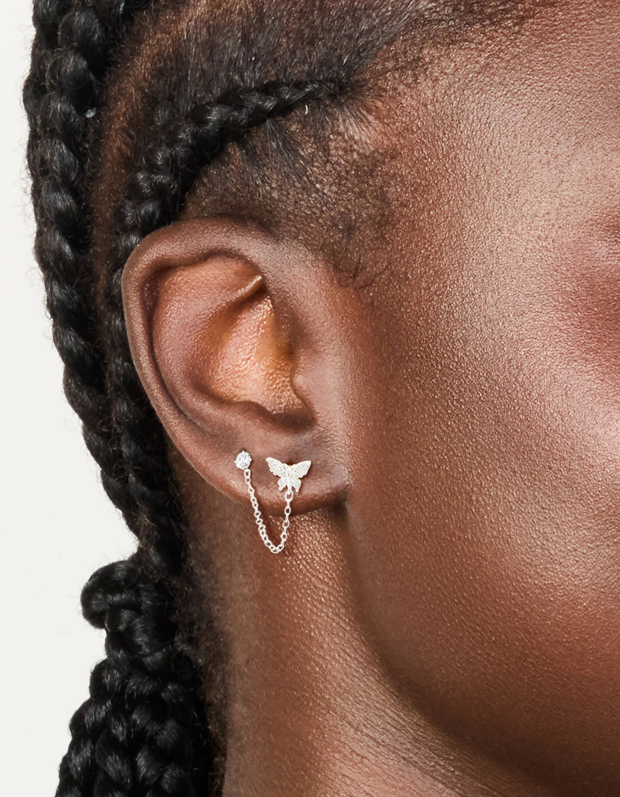 Sterling Silver Chain Double Stud Earrings - Image 2