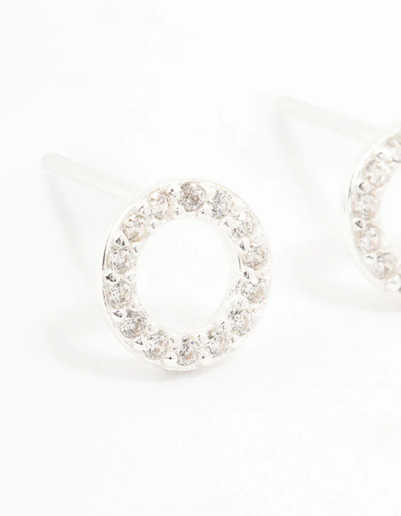 Sterling Silver Cubic Zirconia Circle Stud Earrings - Image 2