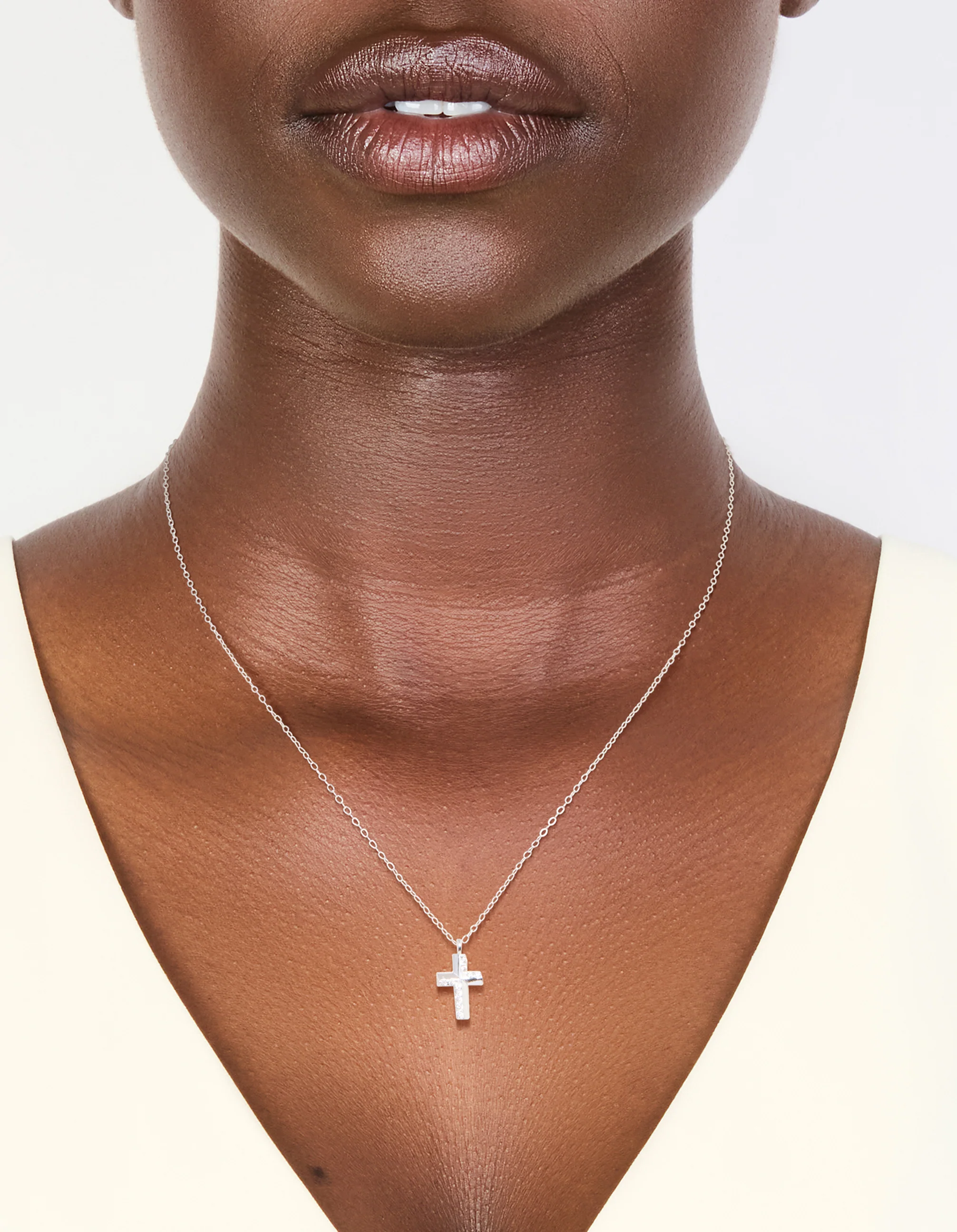 Sterling Silver Cubic Zirconia Cross Pendant Necklace - Image 2