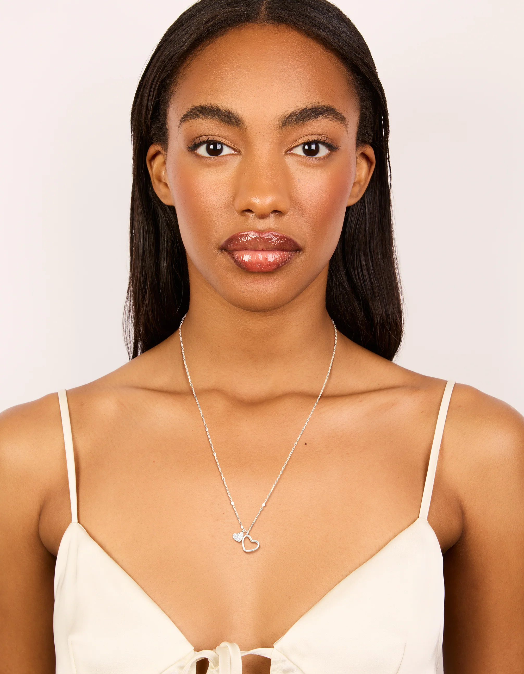 Sterling Silver Cubic Zirconia Double Heart Necklace - Image 3