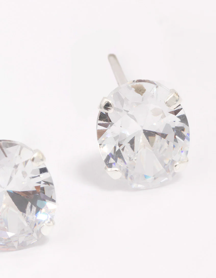 Sterling Silver Cubic Zirconia Large Oval Stud Earrings - Image 2