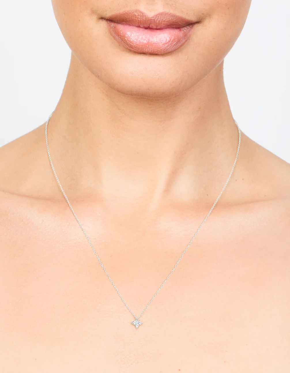 Sterling Silver Cubic Zirconia Micro Flower Pendant Necklace - Image 2