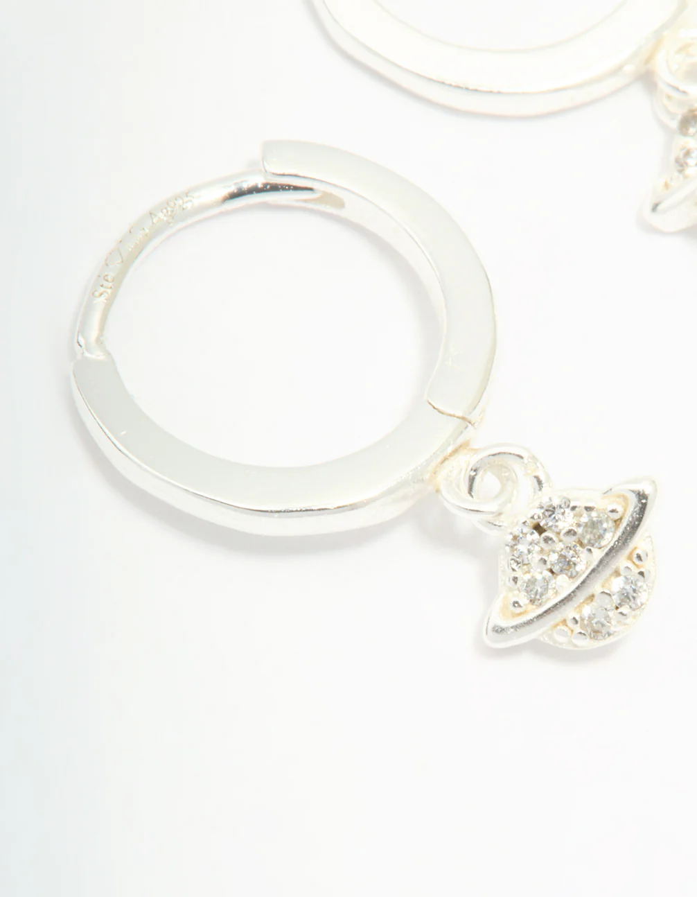Sterling Silver Cubic Zirconia Planet Huggie Earrings - Image 4