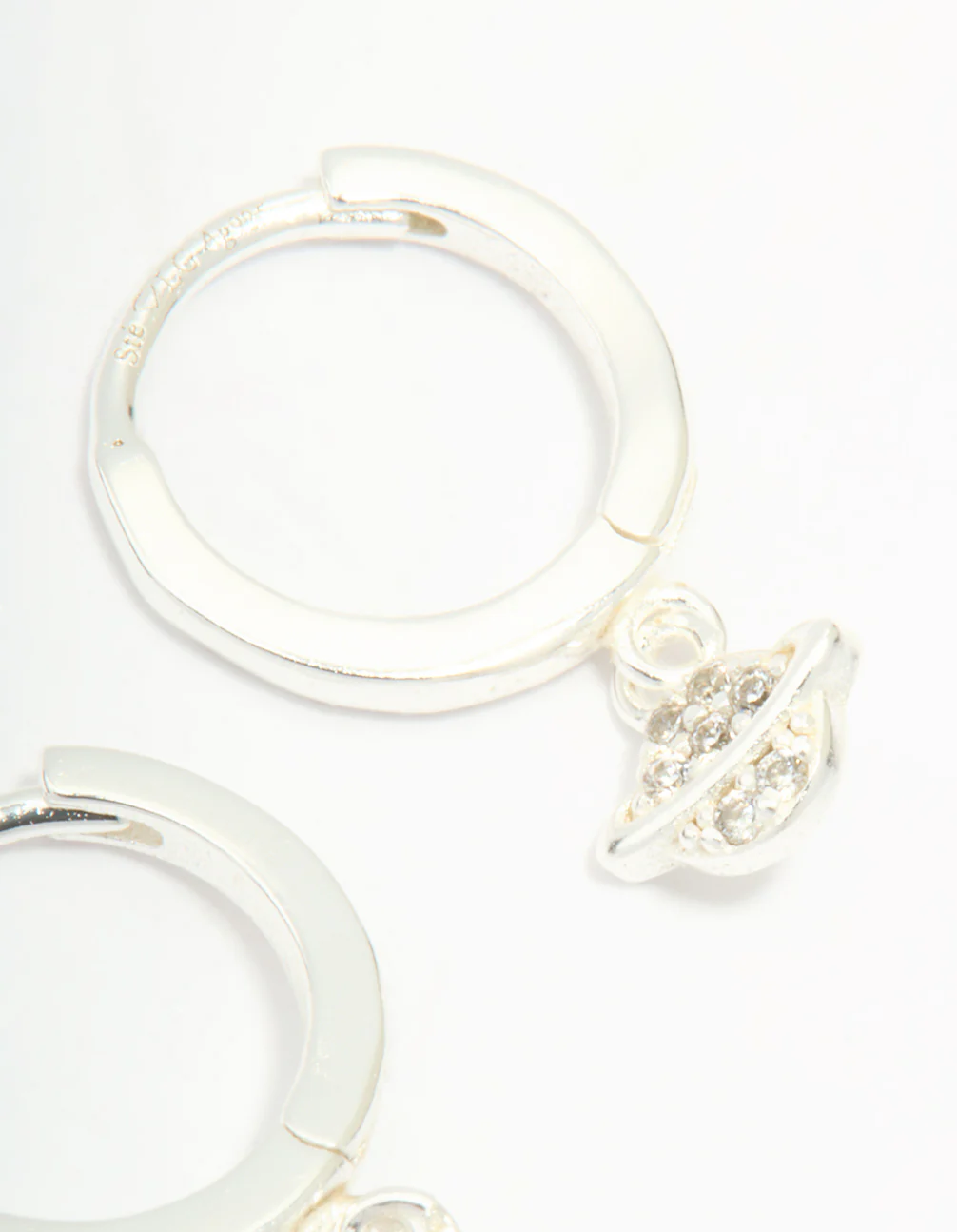 Sterling Silver Cubic Zirconia Planet Huggie Earrings - Image 5