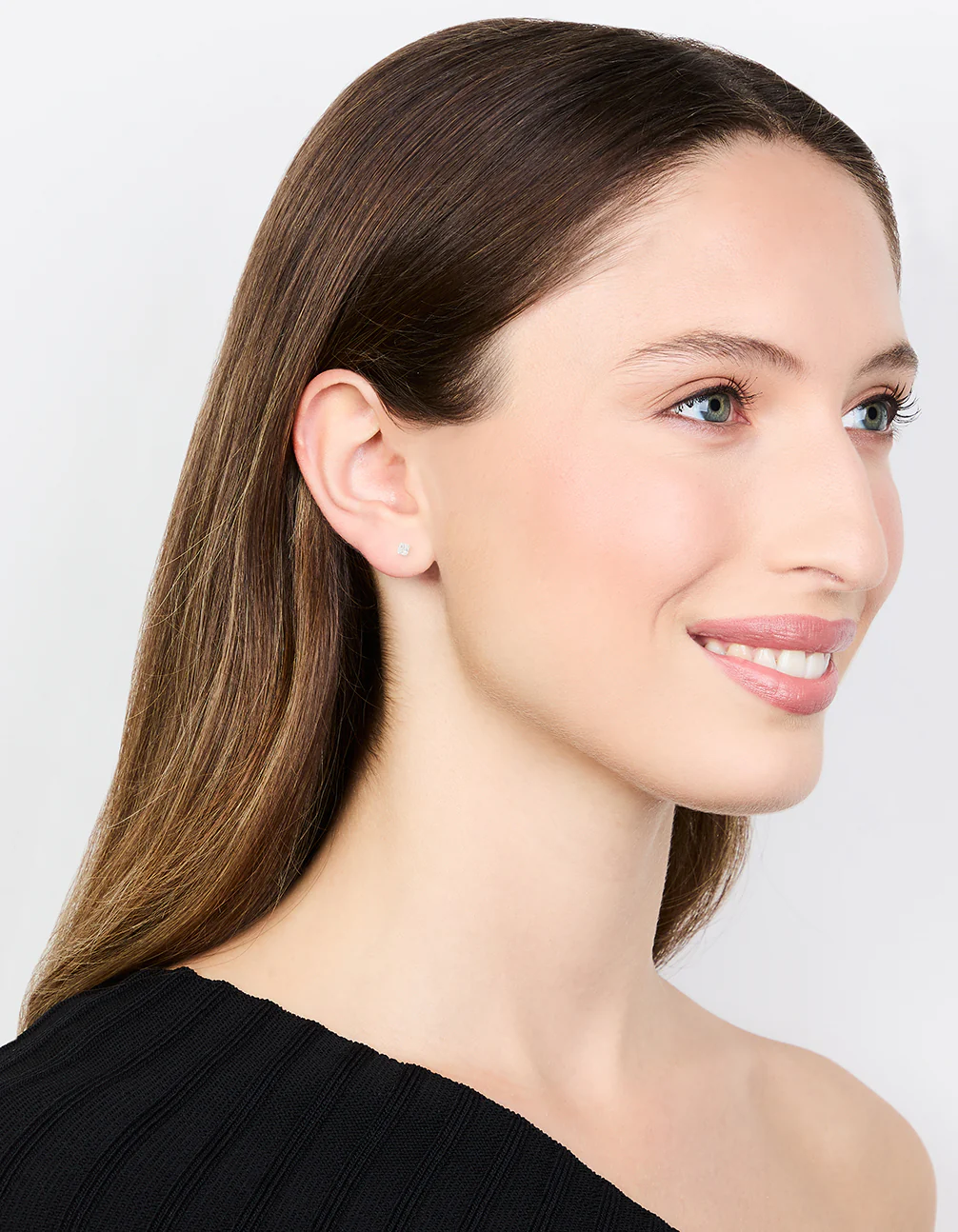 Sterling Silver Cubic Zirconia Small Princess Cut Stud Earrings - Image 3