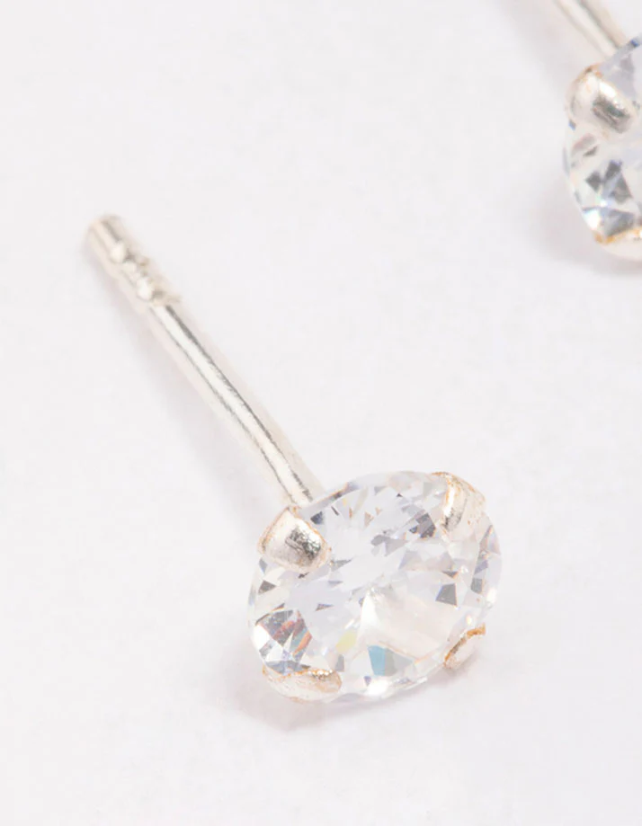 Sterling Silver Mini Cubic Zirconia Stud Earrings - Image 2