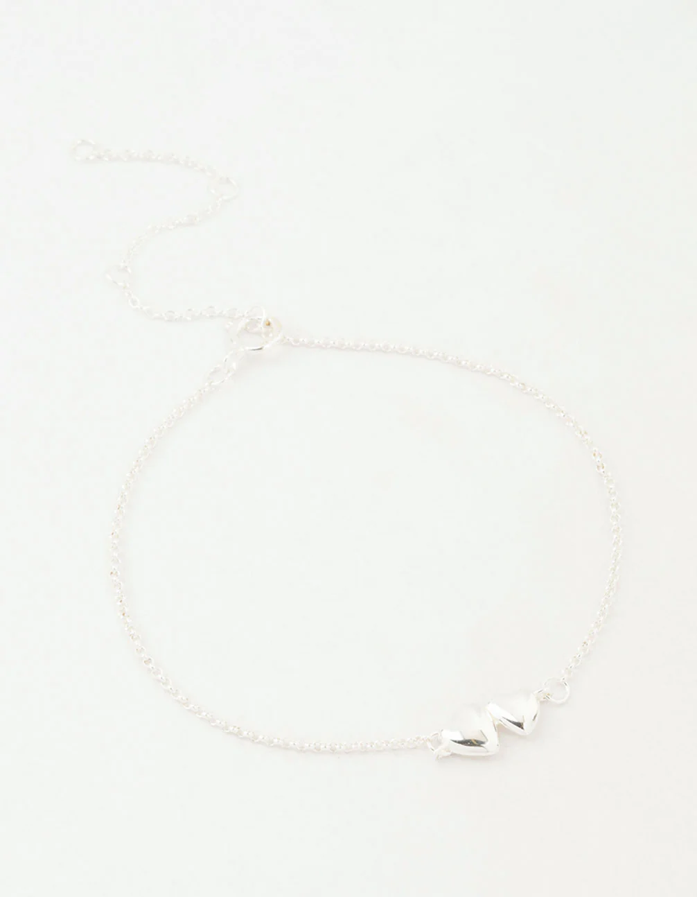 Sterling Silver Paired Puffy Heart Bracelet