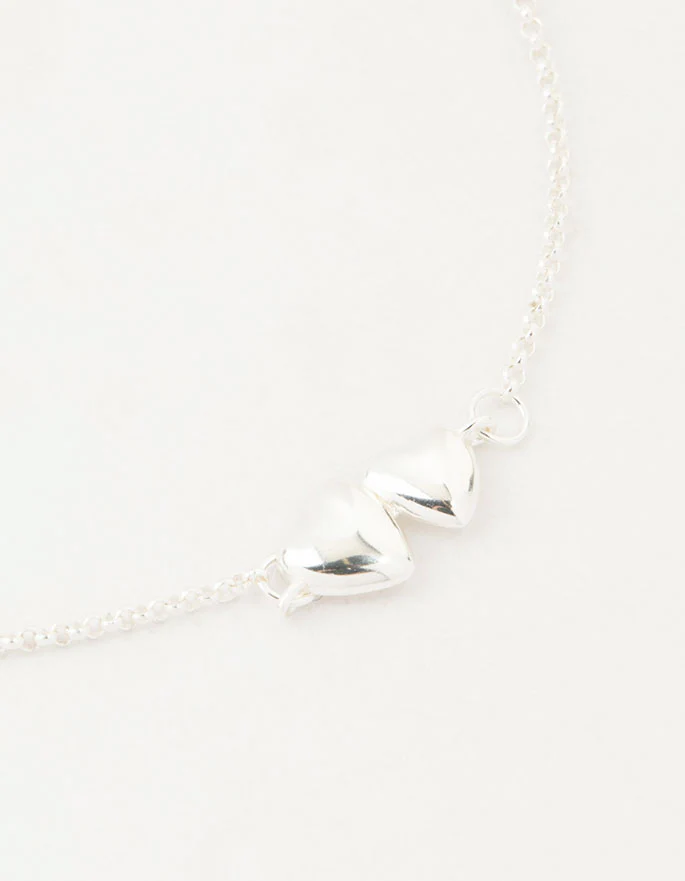 Sterling Silver Paired Puffy Heart Bracelet - Image 2
