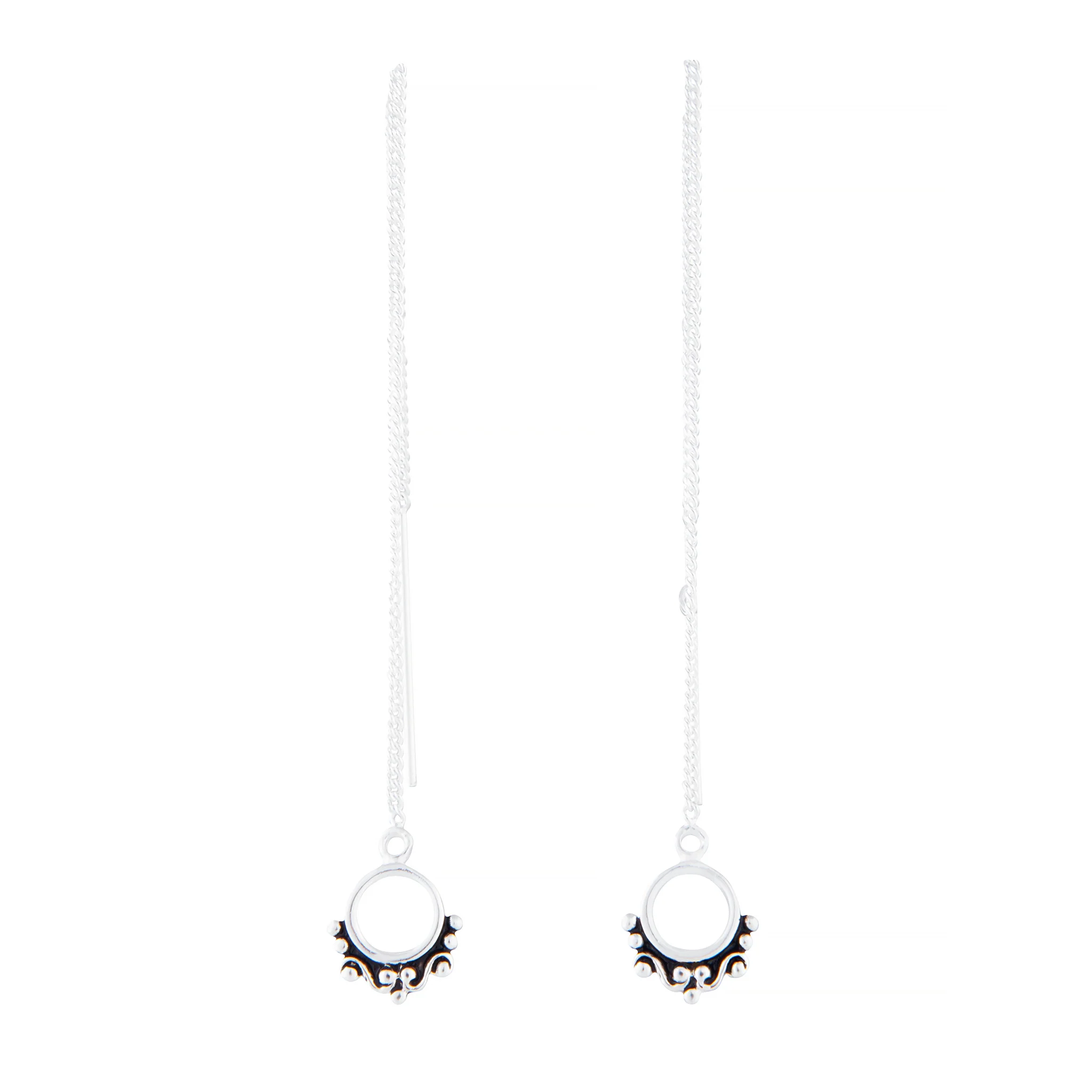 Sterling Silver Etched Thread Through Earrings