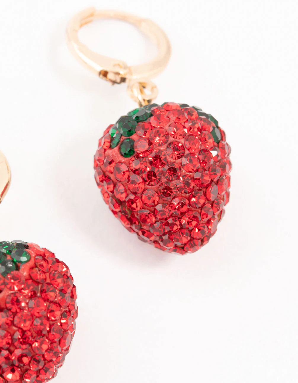 Strawberry Diamante Gold Huggie Earrings - Image 3
