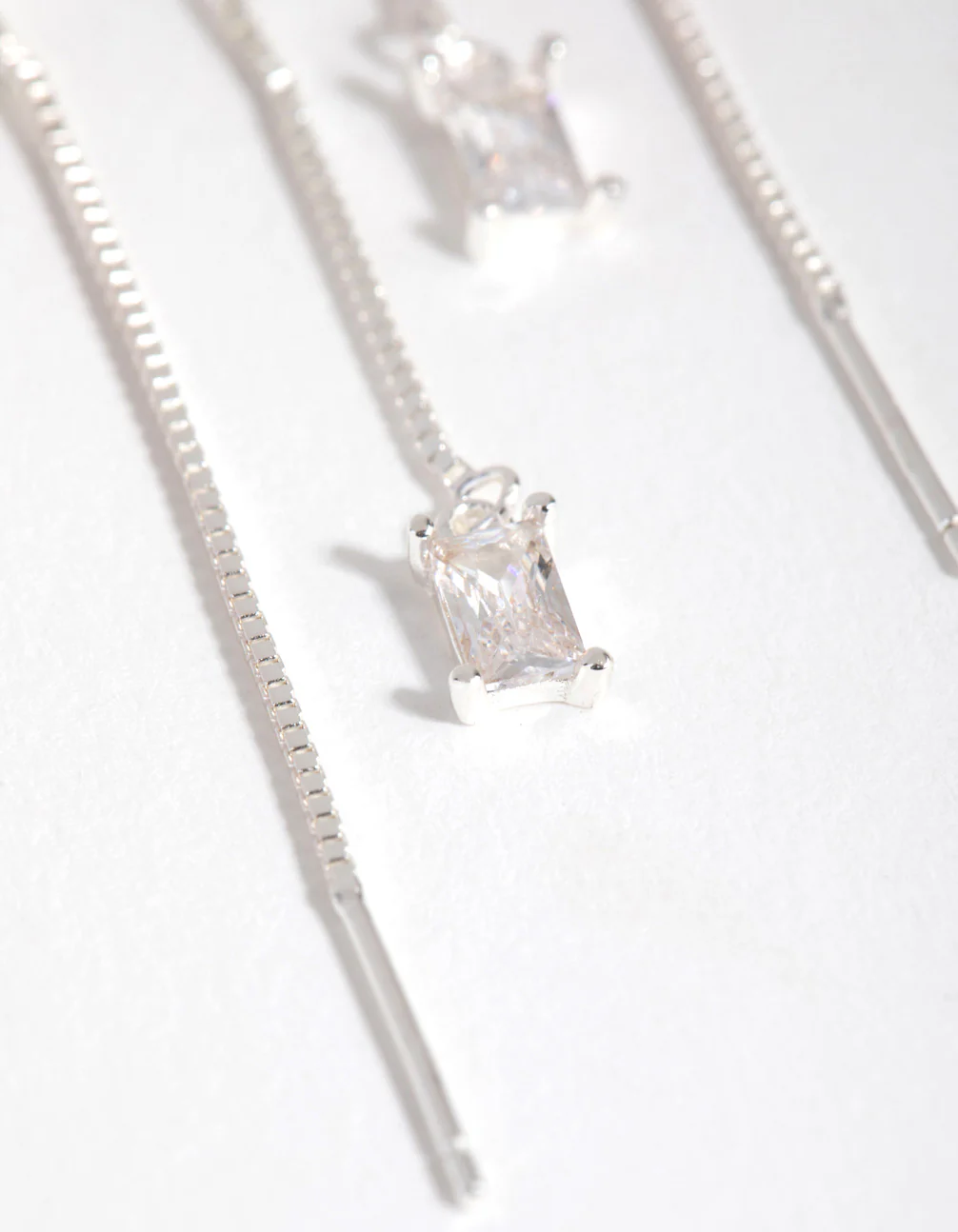 Sterling Silver Cubic Zirconia Thread Thru Earrings - Image 3