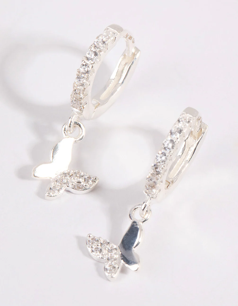 Sterling Silver Diamante Butterfly Huggie Earrings - Image 2