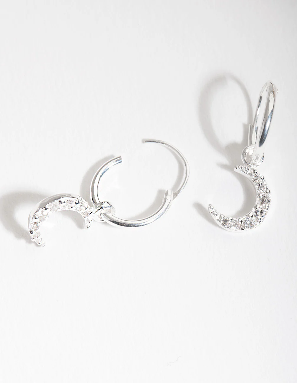 Sterling Silver Diamante Moon Charm Hoop Earrings - Image 3