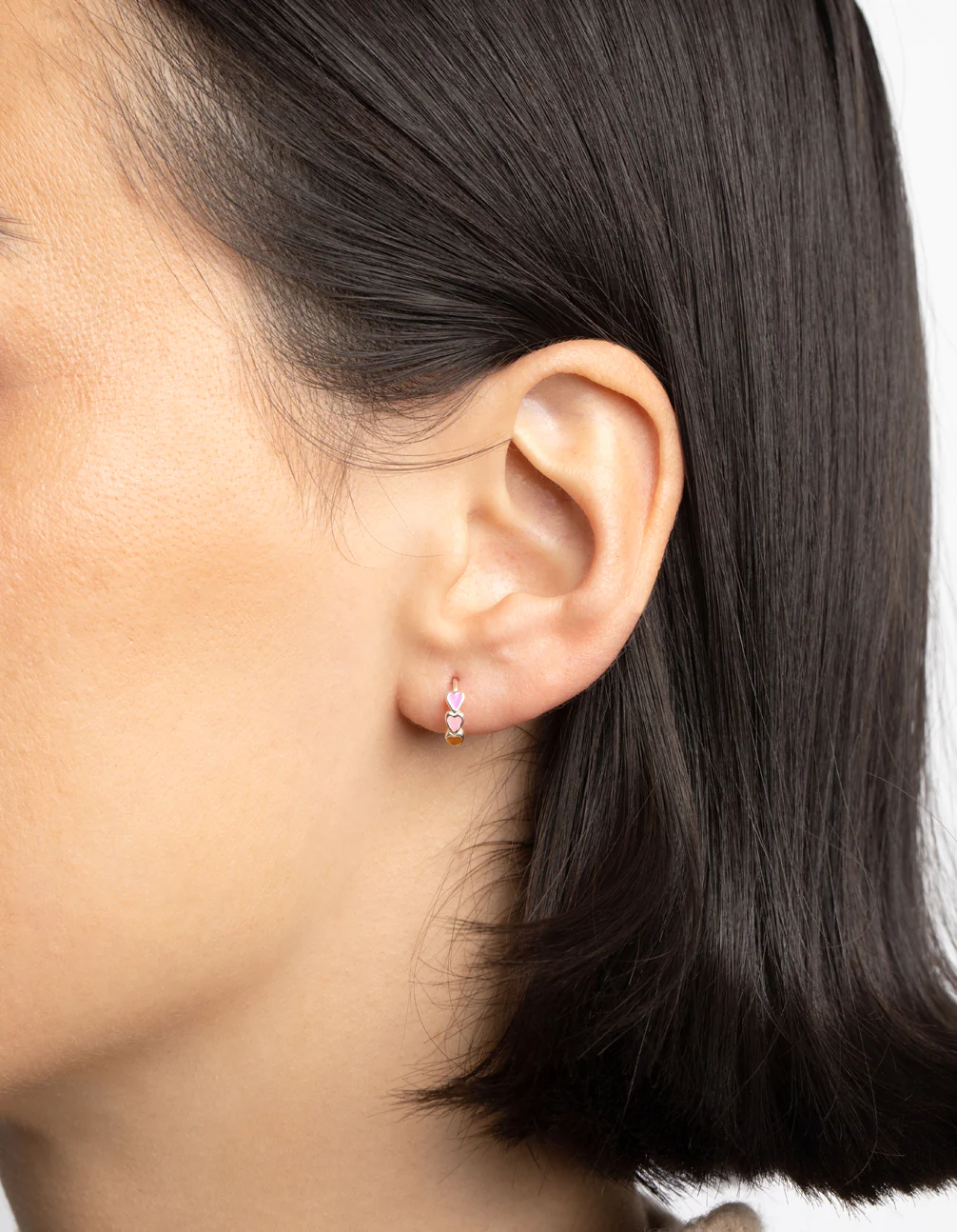 Sterling Silver Heart Huggie Hoop Earrings - Image 2