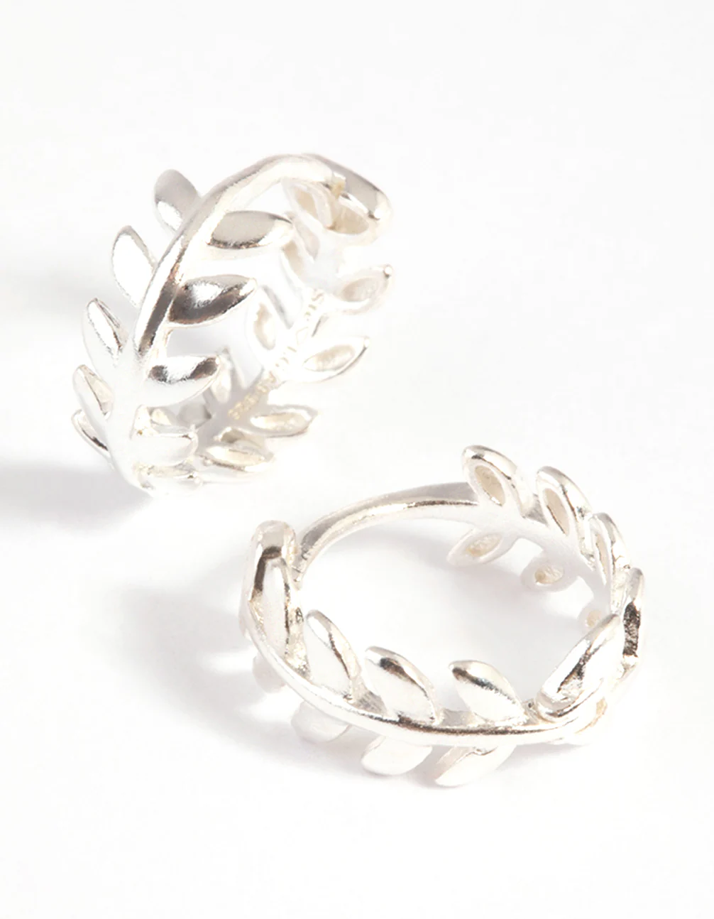 Sterling Silver Leaf Huggie Hoop Earrings - Image 4