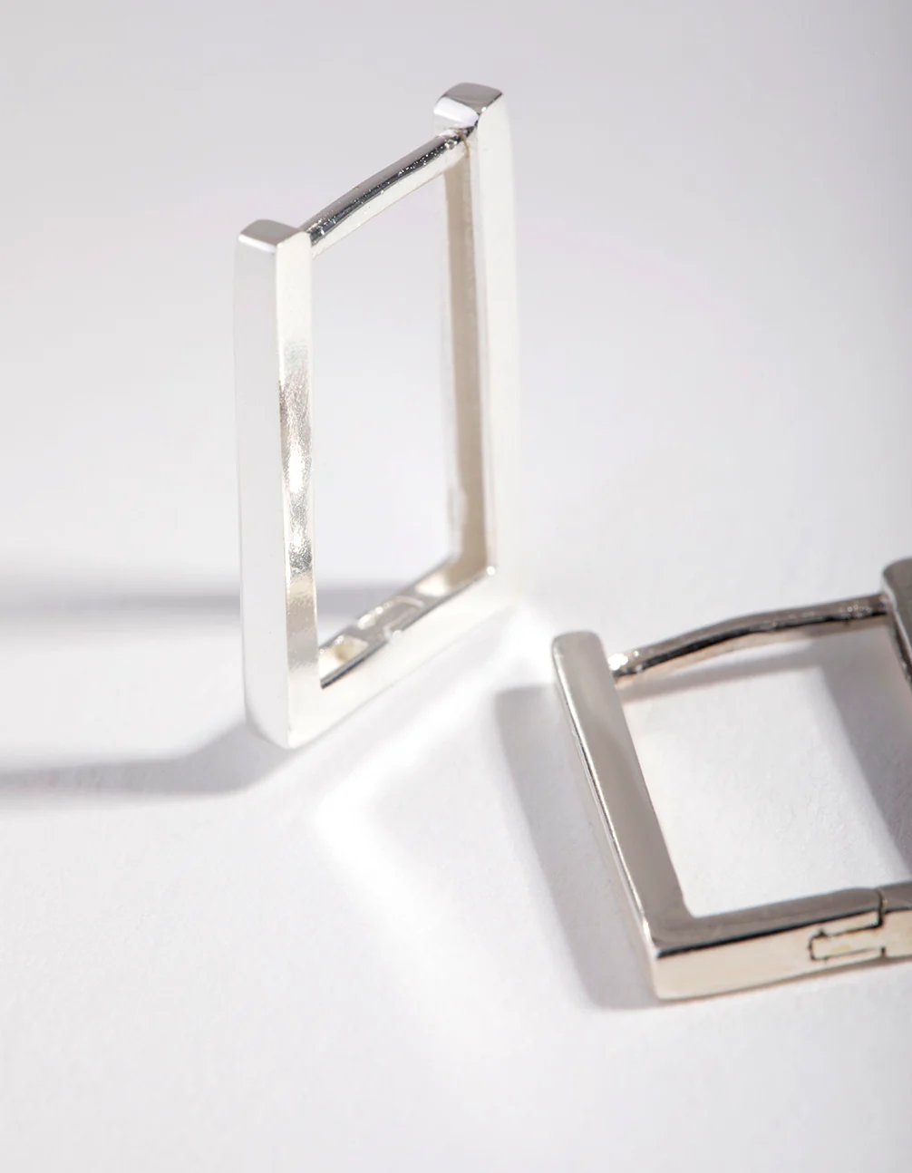 Sterling Silver Stone Medium Square Huggie Earrings - Image 3
