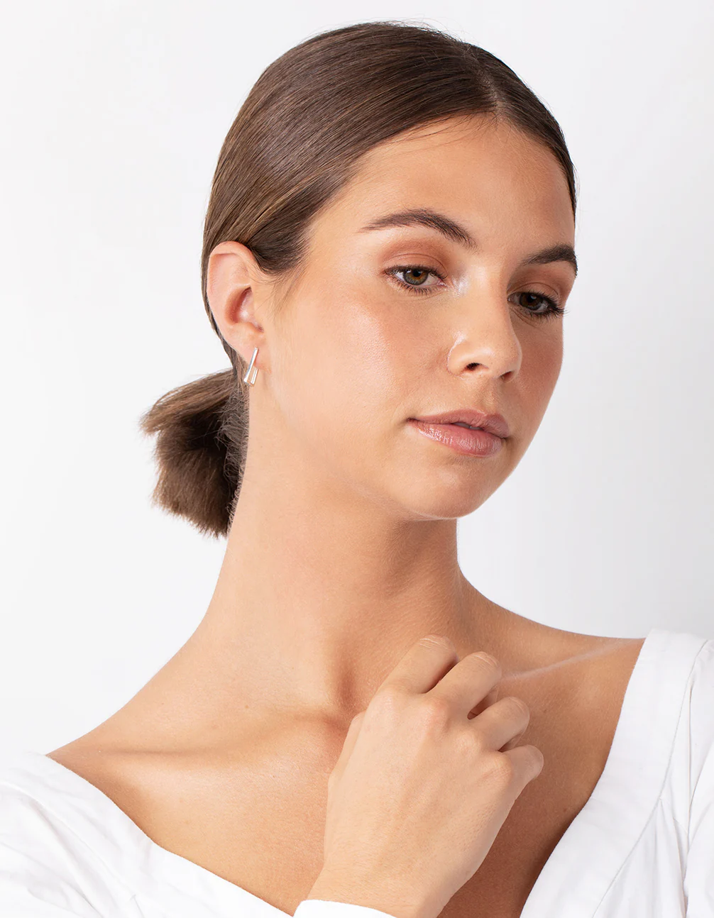Sterling Silver Stone Medium Square Huggie Earrings - Image 5