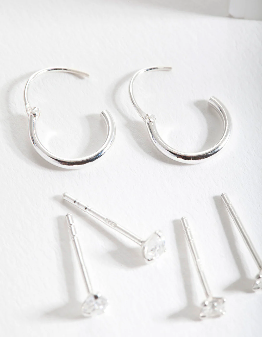 Sterling Silver Cubic Zirconia Stud & Hoop Earring Pack - Image 3