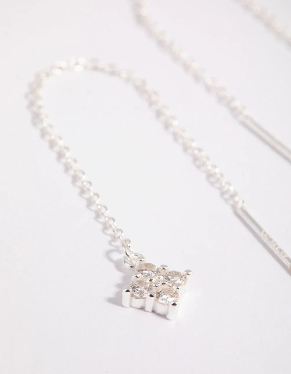 Sterling Silver Pave Chain Drop Earrings - Image 2