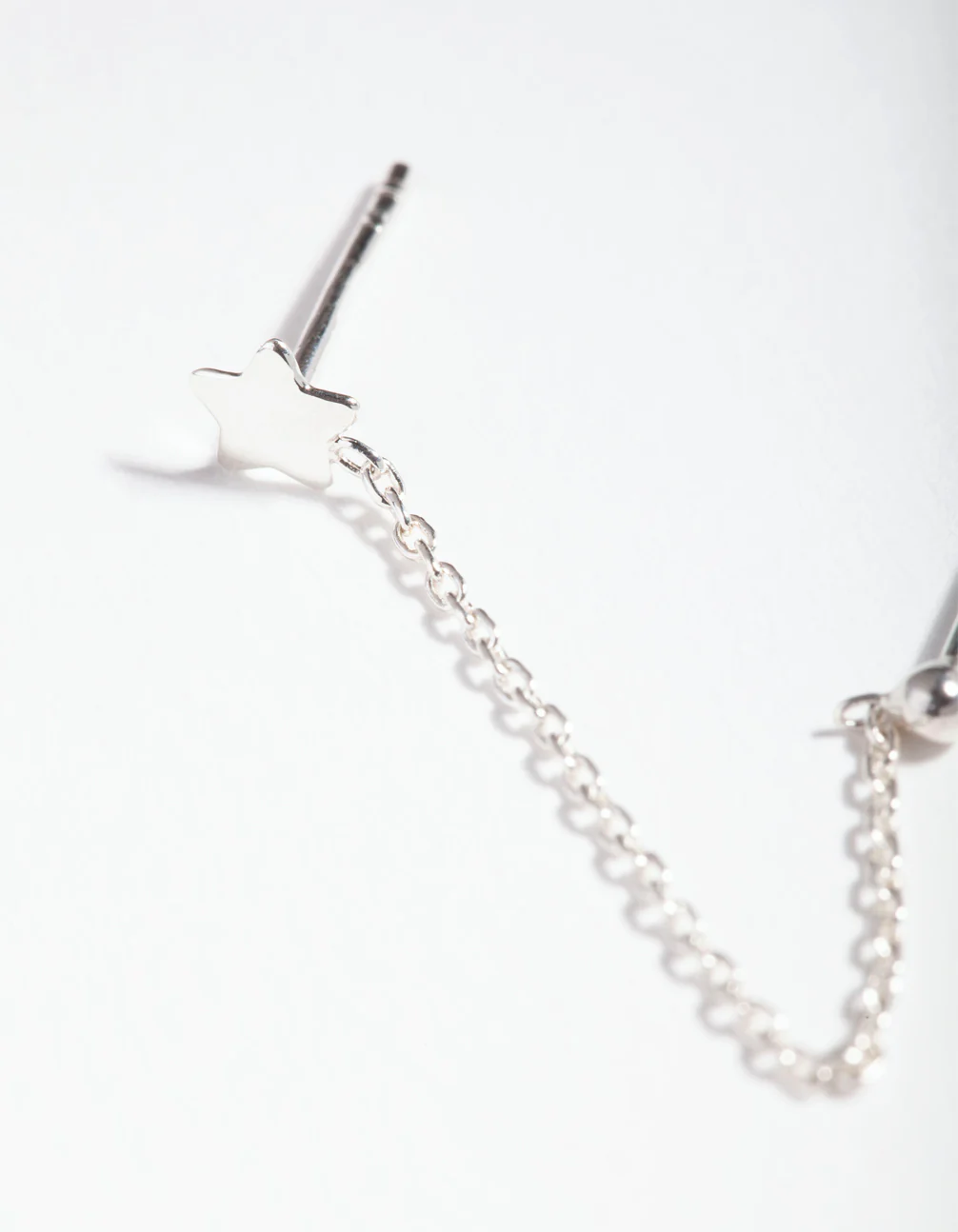 Sterling Silver Star Chain Double Stud Earrings - Image 3
