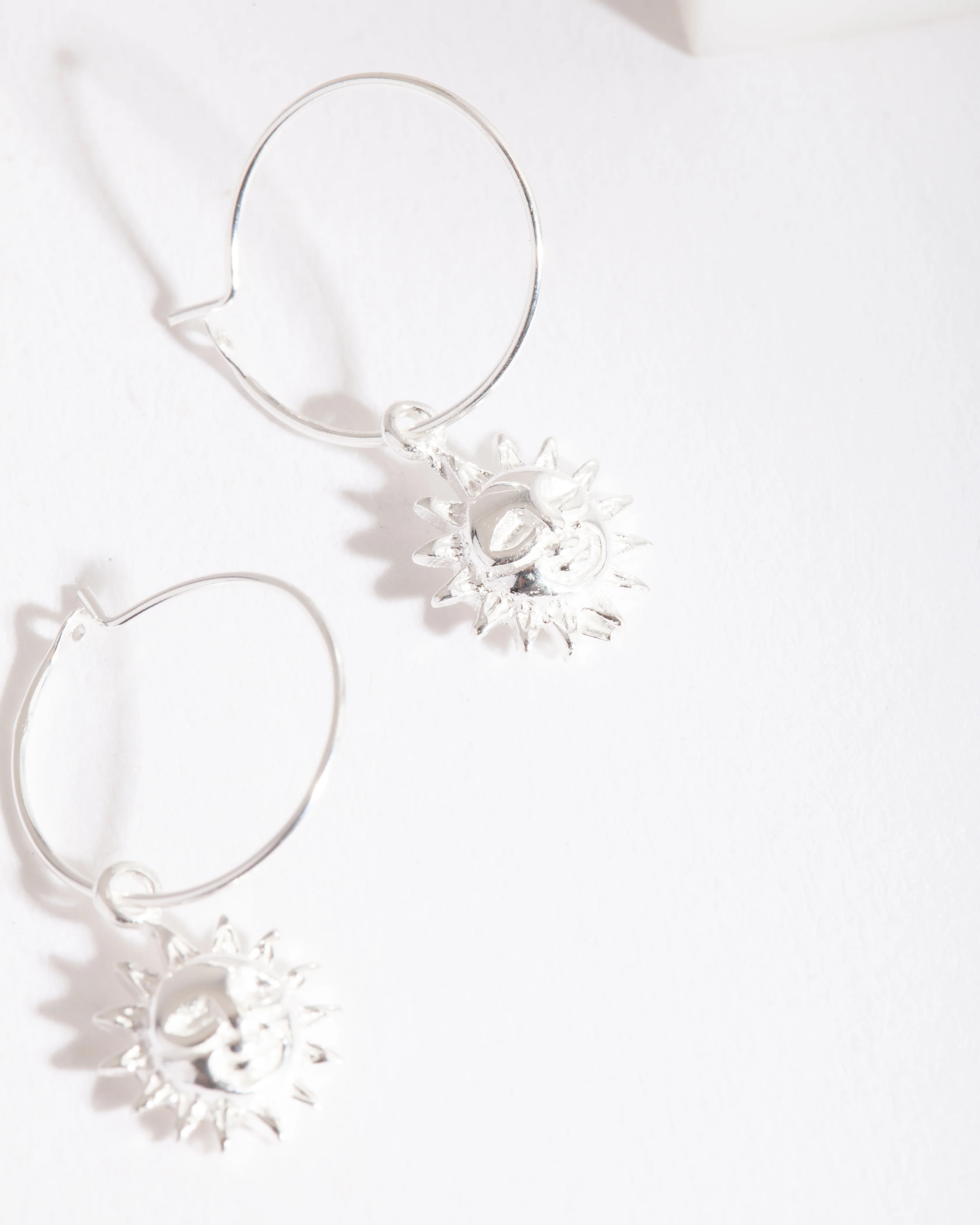 Sterling Silver Sun Charm Hoop Earrings - Image 3