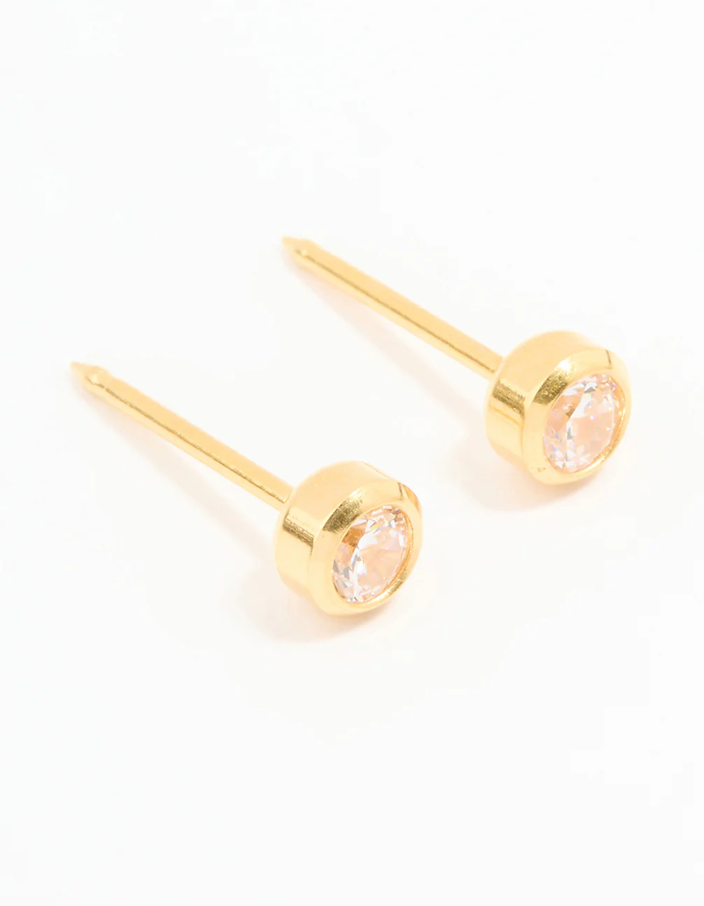 24KT Gold Plated Surgical Stainless Steel 3MM Cubic Zirconia Bezel Piercing Stud