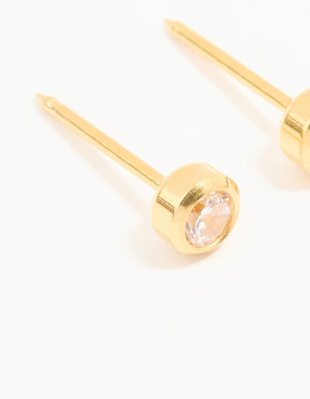 24KT Gold Plated Surgical Stainless Steel 3MM Cubic Zirconia Bezel Piercing Stud - Image 2