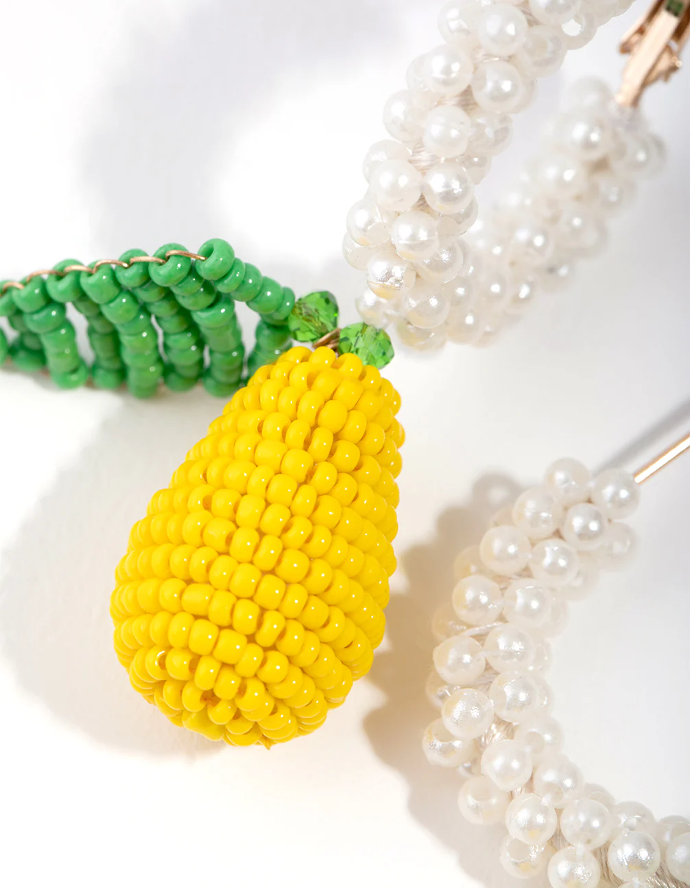 Beaded Lemon Huggie Earrings - Image 3