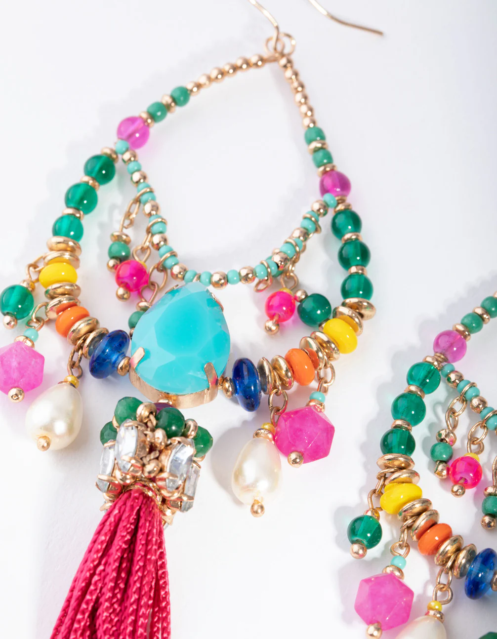 Gold Statement Beads & Tassel Earrings - Image 2