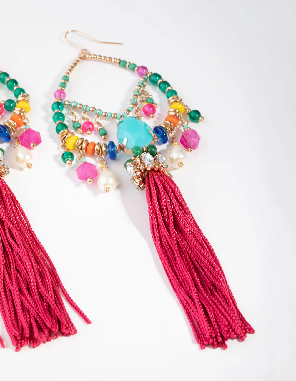 Gold Statement Beads & Tassel Earrings - Image 3